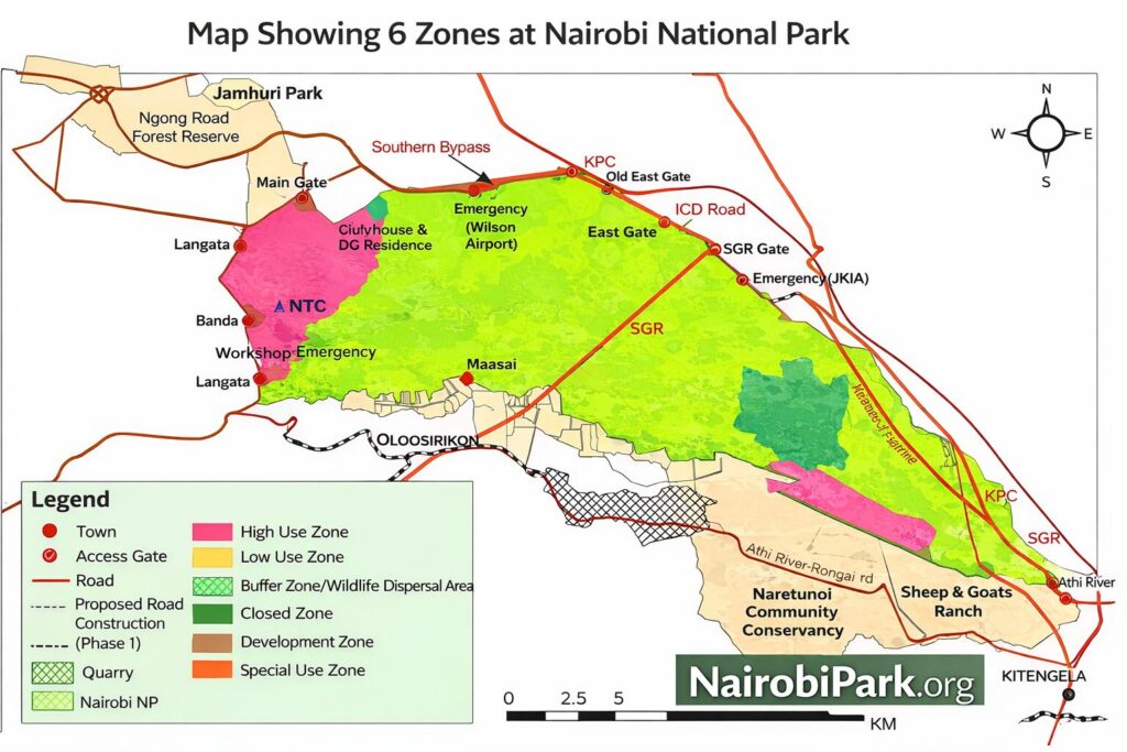 Map Showing 6 Zones at Nairobi National park